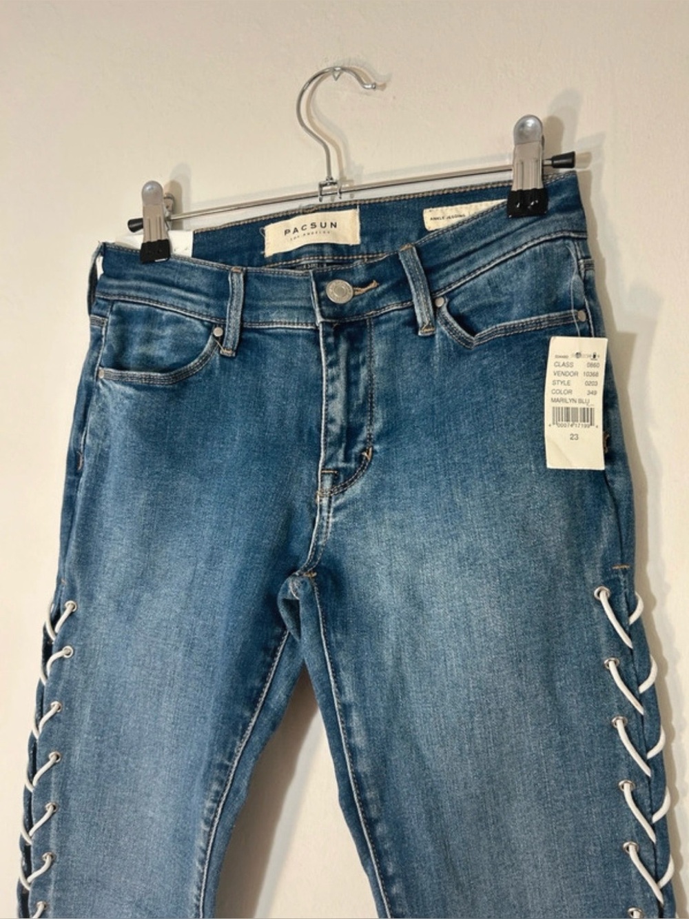 Y2K PacSun Women’s Blue Lace-Up Side Skinny Jeans NWT Size 23